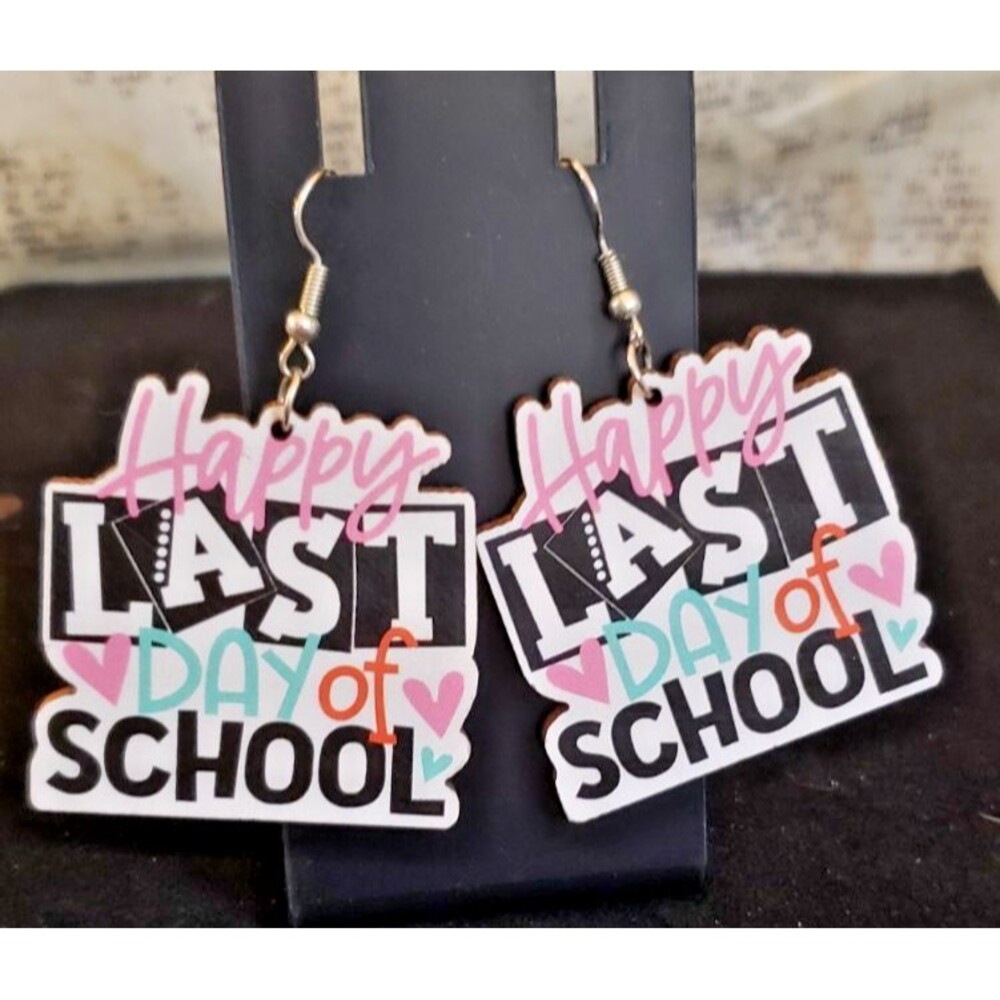 Whimsical Teacher's Gift - Dangling "Happy Last Day of School" Hook Earrings